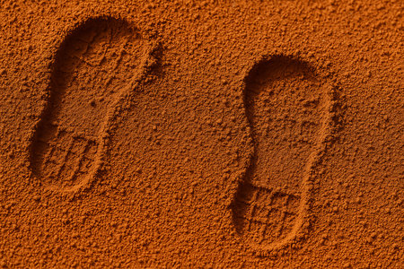 Footprint on the ground, close-up of a shoe imprintの素材