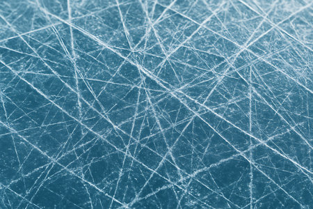 Ice hockey texture. Closeup of ice hockey rink. Blue tonedの素材