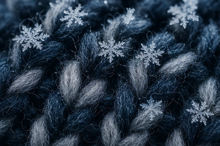 Macro photo of a knitted woolen sweater with snowflakesの素材