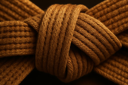 Woolen rope on a dark background. Close-up.の素材