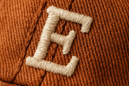 The letter E of the alphabet on a brown knitted background. Toned.の素材