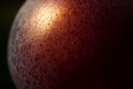 Macro of a ripe plum on a dark background. Close upの素材