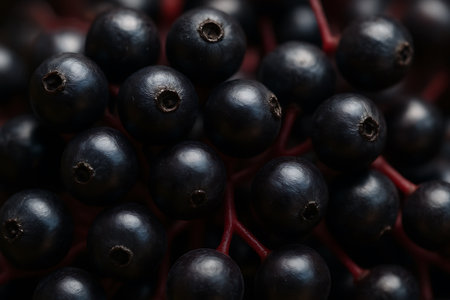 Close up of black elderberry berries. Shallow depth of field.の素材