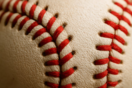Detail of the seams on a baseball. Shallow depth of fieldの素材
