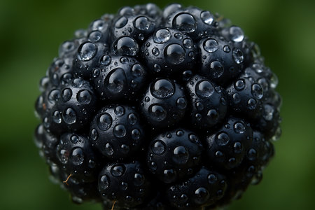 Blackberry with water drops on it. Close-up. Macro.の素材