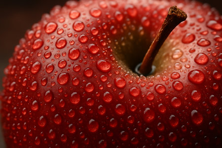 Red apple with water droplets on it. Close-up.の素材