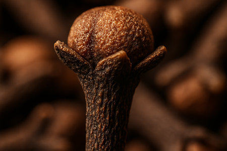 Closeup of cloves on coffee beans background, shallow depth of fieldの素材