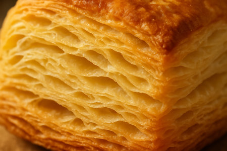 Close up of a croissant, shallow depth of field.の素材