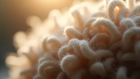 Close up of knitted woolen yarn in sunlight. Soft focus.の素材