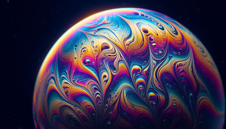 Abstract colorful background of soap bubble. Fantasy fractal design. Digital art. 3D rendering.の素材