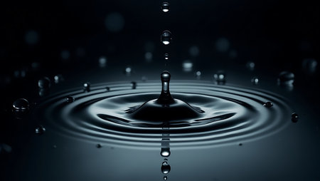 Water drop with ripples and ripples, 3d illustration.の素材