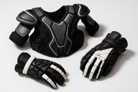 Lacrosse Gear Showcase â Sport Equipment, White Background, Modern Designの素材