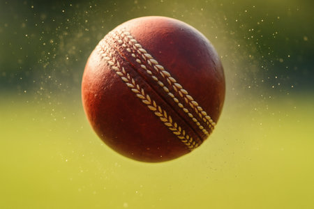 Spinning Cricket Ball â Professional Cricket Action and Skillful Bowlingの素材