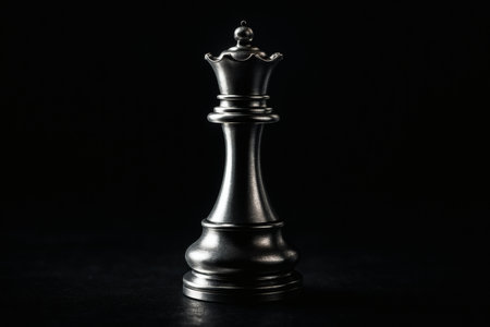White Gold Queen Chess Piece Glowing on Dark Background â Symbol of Leadership, Elegance and Powerの素材