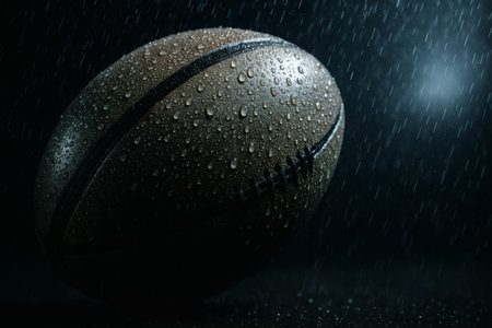 Rugby Ball in Spotlight Rain â Sports Equipment, Rugby Backgroundsの素材