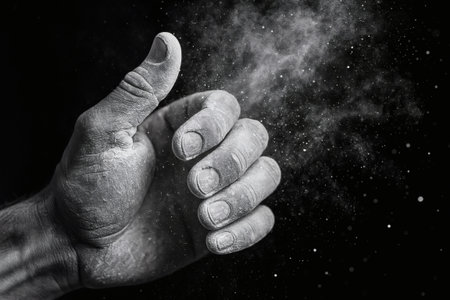 Chalk Burst in Climbers Grip Motion â Sports Training, Fitness, Athlete, Gym, Actionの素材