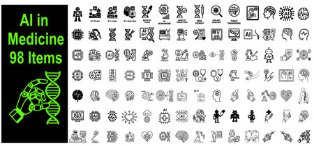 All kinds of medical icons set. Black and white vector illustration.のイラスト素材