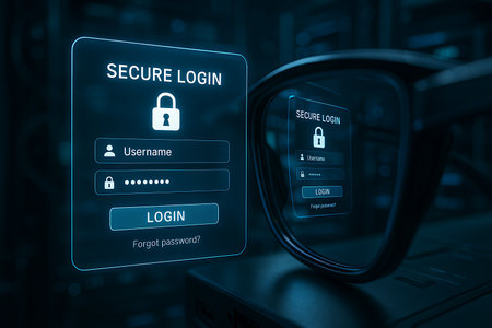 Augmented Reality Login Interface Illustration. Futuristic Tech Image for Authentication and Digital Accessの素材