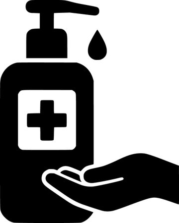Minimalist Black and White Vector of Hand Sanitizing Dispenser. Medical hygiene healthcare safety iconのイラスト素材