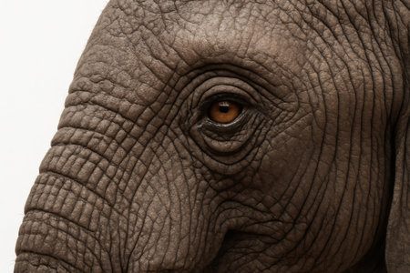 Elephant Eye Close-Up with Detailed Skin and Texture. Elephant, wildlife, animal, nature, majestic, safari, big mammalの素材