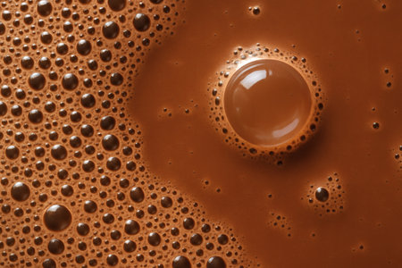 Chocolate Milk Close Up with Creamy Rich Texture. Chocolate, milk, beverage, drink, dessert, sweet, cocoaの素材