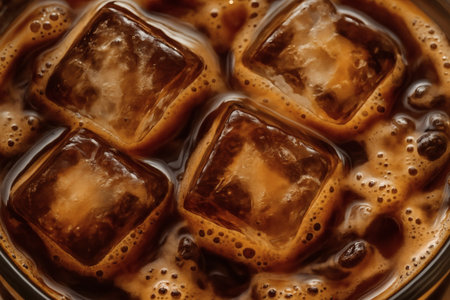 Iced Coffee Close Up with Cold Brew Details. Coffee, drink, iced coffee, beverage, refreshment, cooling drinkの素材