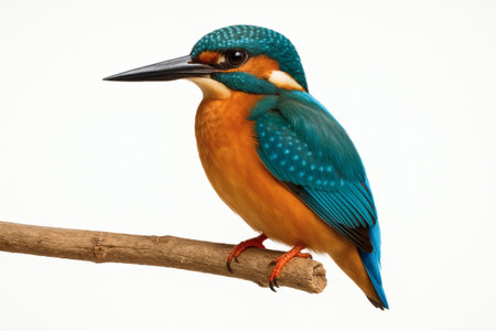 Kingfisher Bird Vibrant Portrait Isolated on White Background, Colorful Wildlife Close-Upの素材
