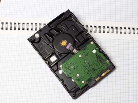 Dusty closed hard drive on a notebook in a cageの写真素材