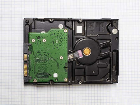 Dusty closed hard drive on a notebook in a cageの写真素材