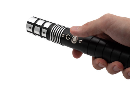 Lightsaber or laser sword isolated on a white background. Saber handle without color beam.の写真素材