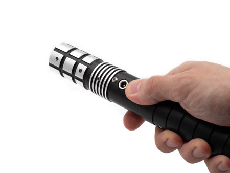 Lightsaber or laser sword isolated on a white background. Saber handle without color beam.の写真素材