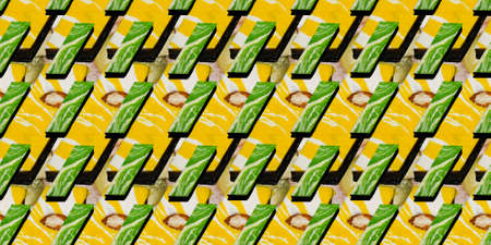 Seamless pattern of traditional oriental or Arabic sweets. Mix multicolour sherbet, Turkish delight or nougat with nuts. Food edible background.の写真素材