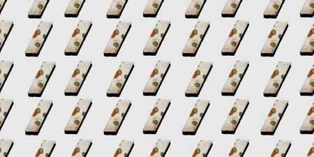 Seamless pattern of traditional oriental or Arabic sweets. White sorbet, Turkish delight or nougat...