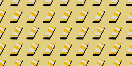 Seamless pattern of traditional oriental or Arabic sweets. Yellow sorbet, Turkish delight or nougat with nuts on a yellow background. Food edible banner wallpaper.の写真素材