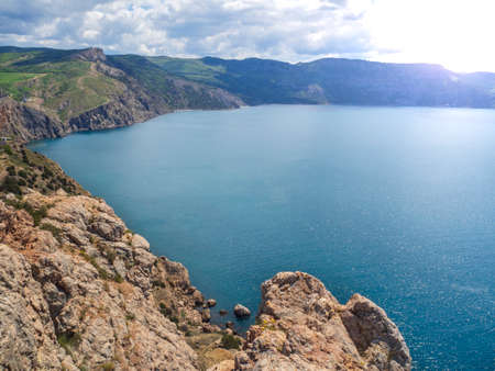 Landscape view of the rocks and the sea in the Crimea. Mountain and seascape in the velvet season of Balaclava.の写真素材