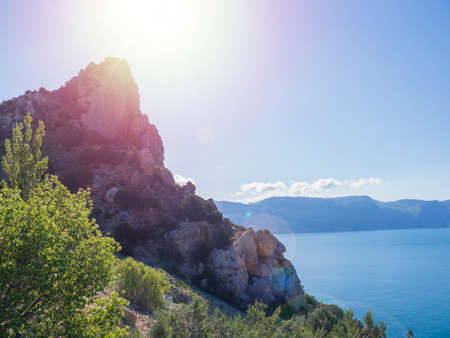 Landscape view of the rocks and the sea in the Crimea. Mountain and seascape in the velvet season of Balaclava.の写真素材