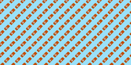 Seamless pattern ginger cookies in the form of numbers in tiger coloring with orange glaze on a light blue pastel background.の写真素材