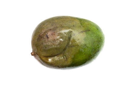 One rotten mango of green color isolated on a white background. The concept of spoiled food.の写真素材