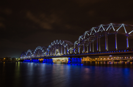Long time exposure movement of train on the railway bridge.の写真素材
