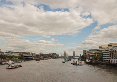 View of the River Thames in London with Tower Bridge in the foregroundの写真素材