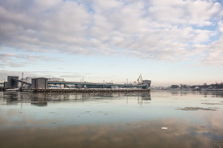 The Coal terminal in winter at the port in Ventspils, Latviaの写真素材