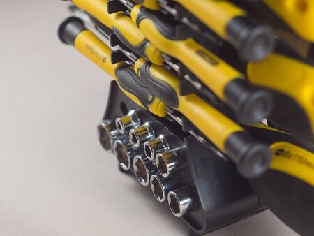 Close up shot of screwdrivers. Tools are in different sizes isolated on white.の写真素材