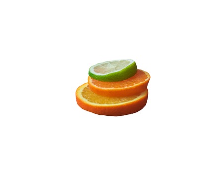 Fresh sliced lime and orange isolated on white background.の写真素材