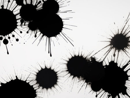 splashes of black paint on a white background, close-upの素材