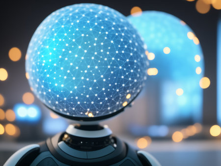 Close up of globe with glowing lights on blurry background. 3D renderingの素材