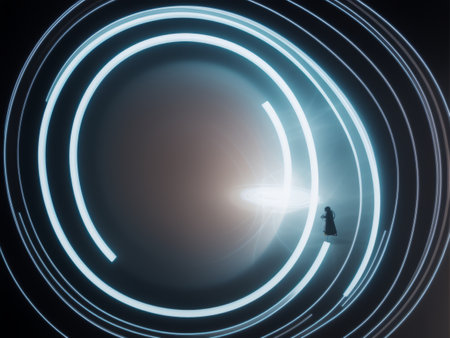 Abstract blue circle background. 3d rendering, 3d illustration.の素材