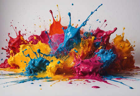 Colored splashes of paint on a white background. Isolatedの素材