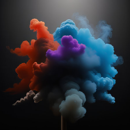 abstract colorful smoke on dark background. 3d render illustration.の素材