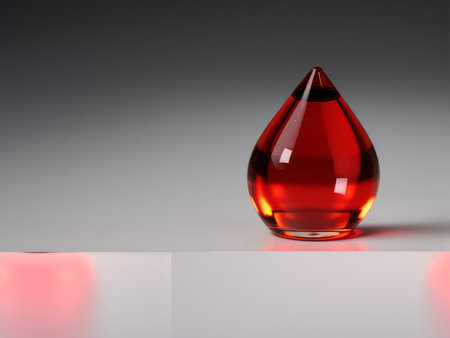 Red glass vase on gray background. 3d render illustration.の素材