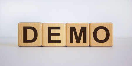 Concept word 'demo' on cubes on a beautiful white background.の写真素材